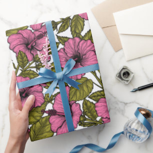 Red hibiscus wrapping paper
