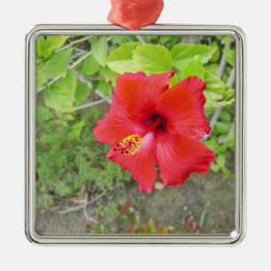 Red Hibiscus Yellow stigma Metal Ornament