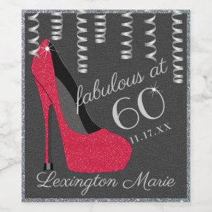 Red High Heel 60th Birthday Party Champagne or Wine Label
