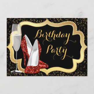Red High Heel Shoe Birthday Party Invitation