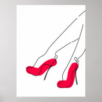 Red High Heel Shoe Line Art Poster