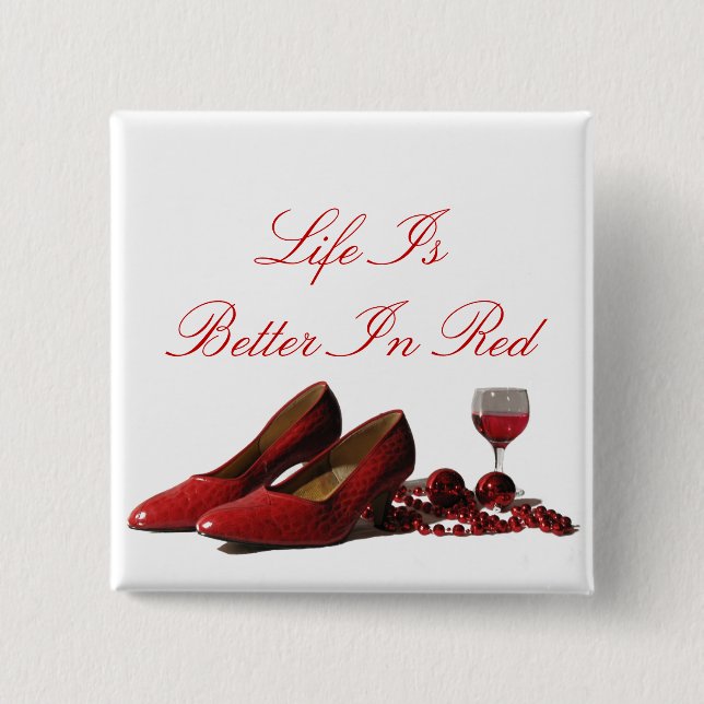 Red High Heel Shoes and Red Wine 2 Inch Square Button (Front)