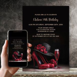 Red High Heel Shoes Birthday Party Invitation