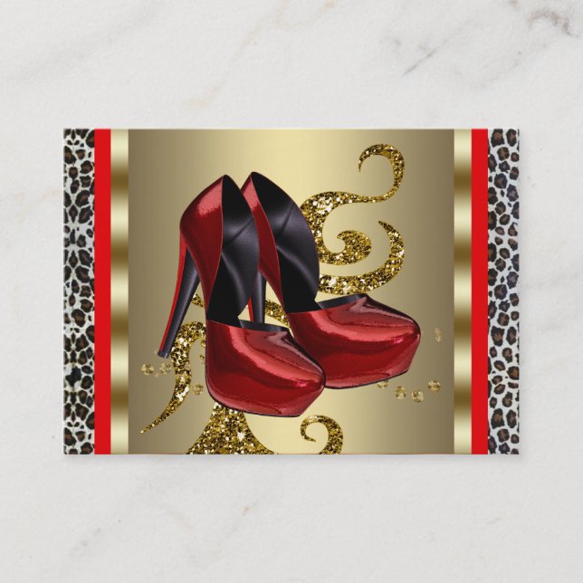 Red High Heel Shoes Red Leopard Business Cards (Front)