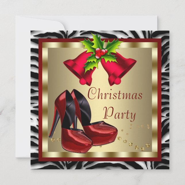 Red High Heel Shoes Red Zebra Christmas Party Invitation (Front)