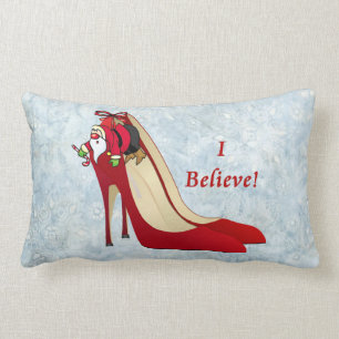 Red High Heel Shoes / Santa Elf / I Believe! Lumbar Pillow