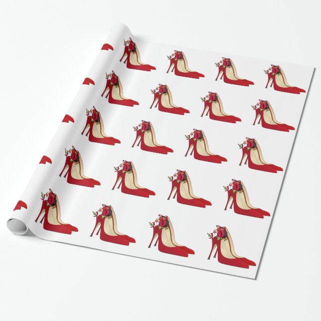 Red High Heel Shoes / Santa Elf Wrapping Paper (Unrolled)