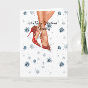 Red High Heels Female Legs Christmas Card