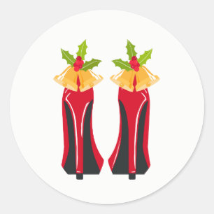 Red High Heels with Christmas Bells Classic Round Sticker