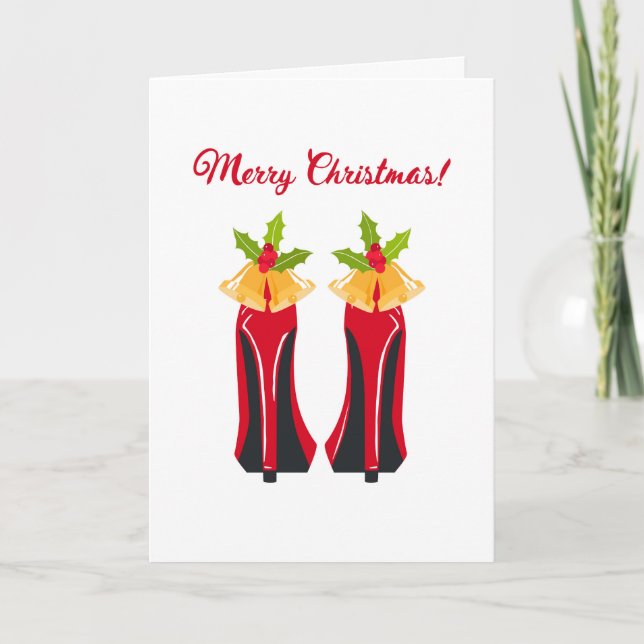 Red High Heels with Christmas Bells Folded Card (Front)