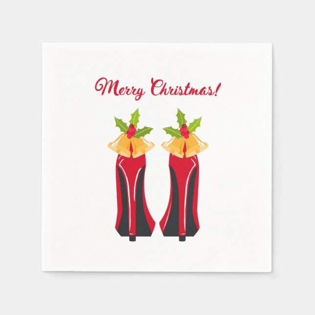 Red High Heels with Christmas Bells Napkin (Front)