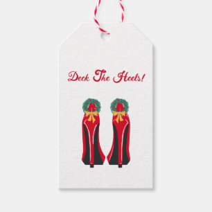 Red High Heels with Christmas Wreaths Gift Tags