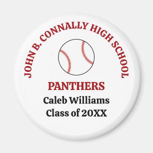 Red High School Baseball Player Personalized Magnet