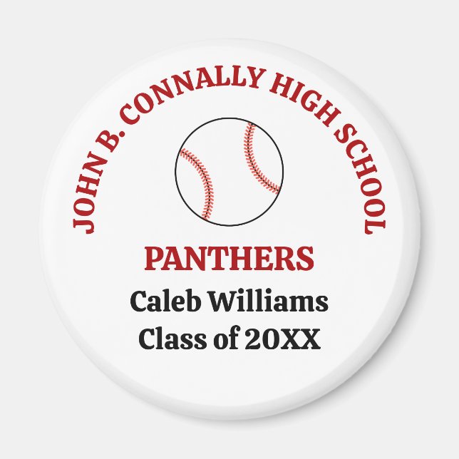Red High School Baseball Player Personalized Magnet (Front)