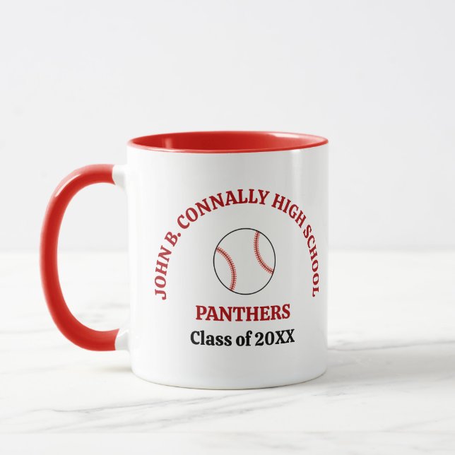 Red High School Baseball Player Personalized Mug (Left)
