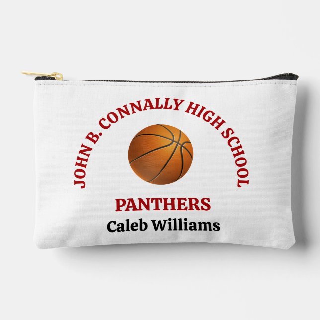 Red High School Basketball Player Personalized Accessory Pouch (Front)