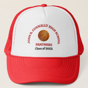 Red High School Basketball Player Personalized Trucker Hat