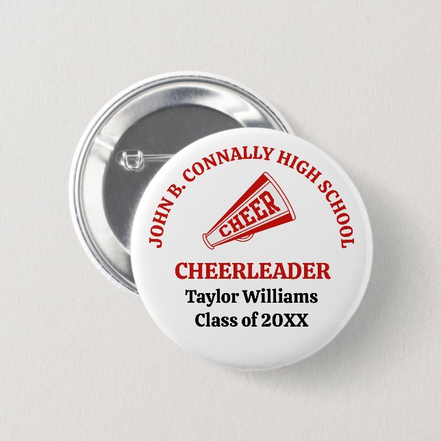 Red High School Cheerleader Personalized 2 Inch Round Button (Front & Back)