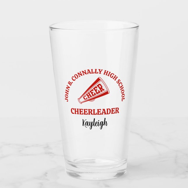Red High School Cheerleader Personalized Glass (Front)