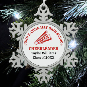 Red High School Cheerleader Personalized Snowflake Pewter Christmas Ornament
