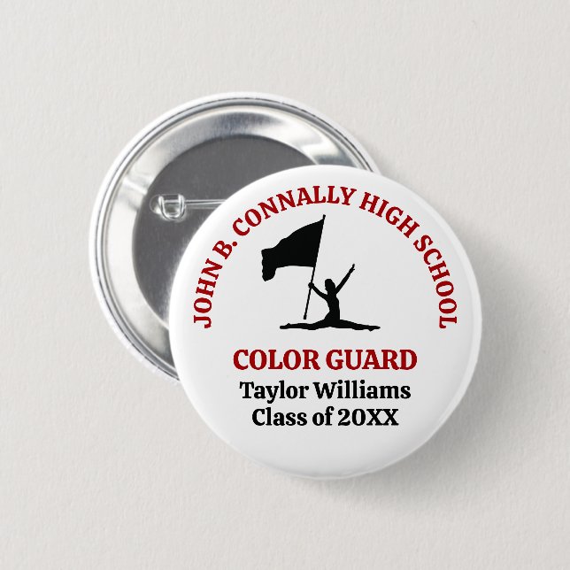 Red High School Colour Guard Personalized 2 Inch Round Button (Front & Back)