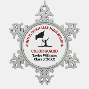 Red High School Colour Guard Personalized Snowflake Pewter Christmas Ornament
