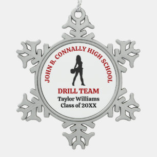 Red High School Drill Team Dancer Personalized Snowflake Pewter Christmas Ornament