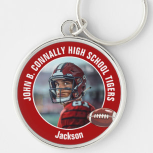 Red High School Football Player Photo Keychain