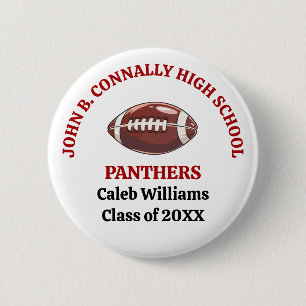 Red High School Football Team Customized 2 Inch Round Button