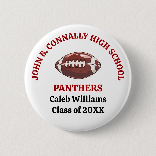 Red High School Football Team Customized 2 Inch Round Button (Front)
