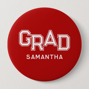 Red High School Grad Custom Name Graduation 4 Inch Round Button
