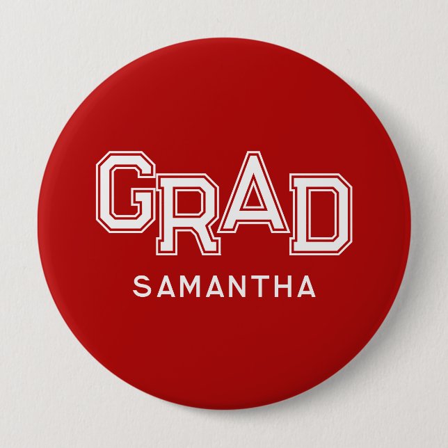 Red High School Grad Custom Name Graduation 4 Inch Round Button (Front)