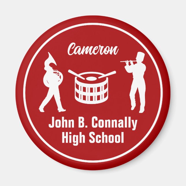Red High School Marching Band Personalized Magnet (Front)