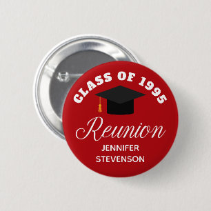 Red High School Reunion Personalized Name Tag 2 Inch Round Button