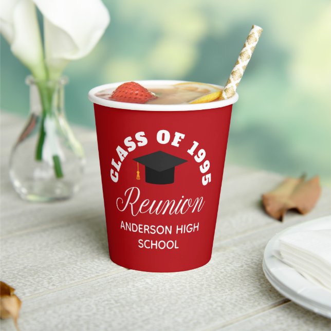 Red High School Reunion Personalized Party Paper Cups (Insitu)