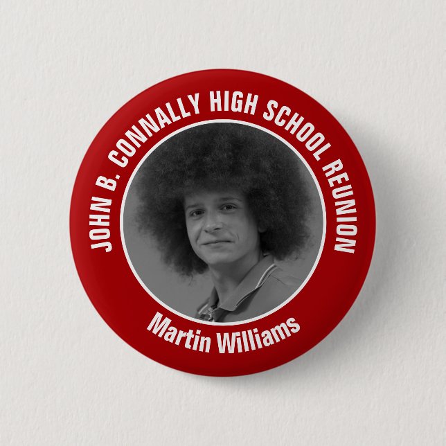 Red High School Reunion Yearbook Photo 2 Inch Round Button (Front)