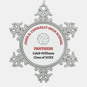 Red High School Volleyball Player Personalized Snowflake Pewter Christmas Ornament