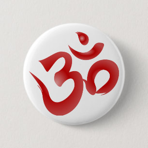Red Hindu Symbol Om Aum Devanagari Calligraphy 2 Inch Round Button