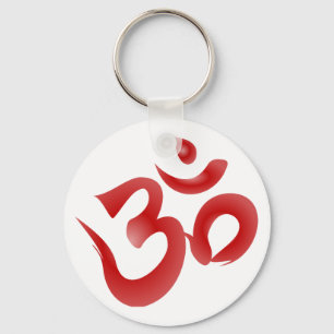 Red Hindu Symbol Om Aum Devanagari Calligraphy Keychain
