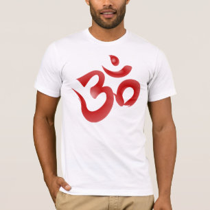 Red Hindu Symbol Om Aum Devanagari Calligraphy T-Shirt