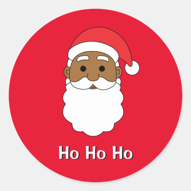 Red Ho Ho Ho African American Santa Claus Family Classic Round Sticker (Front)