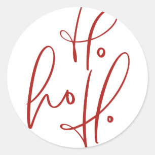 Red Ho Ho Ho Modern Calligraphy Christmas Classic Round Sticker