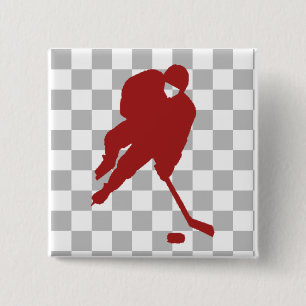 RED HOCKEY PLAYER 2 INCH SQUARE BUTTON