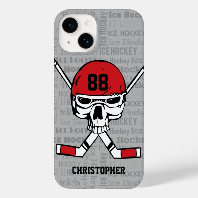 Red Hockey Skull Helmet and Sticks Typography Case-Mate iPhone Case (Back)