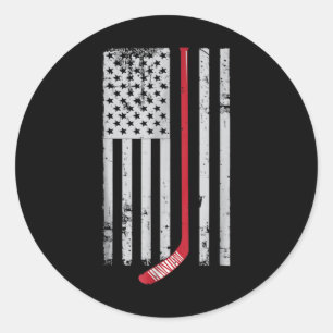 Red Hockey Stick American Flag USA Hockey Classic Round Sticker