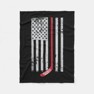 Red Hockey Stick American Flag USA Hockey Fleece Blanket