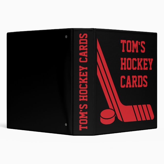 Red Hockey Stick & Puck Personalized Card Binder (Background)