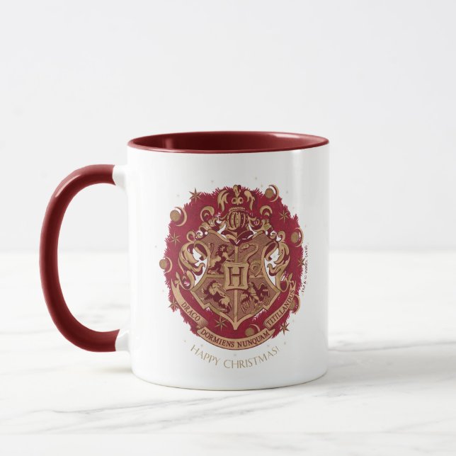 Red HOGWARTS™ Crest Holiday Wreath Mug (Left)