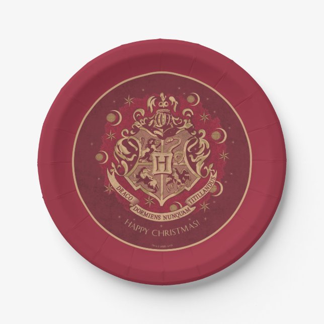 Red HOGWARTS™ Crest Holiday Wreath Paper Plate (Front)