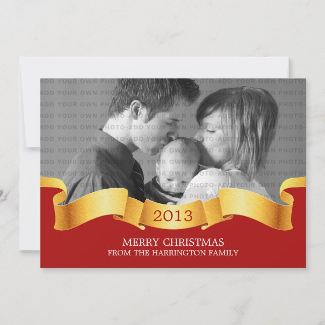 Red Holiday Banner Photo Flat Card (Front)